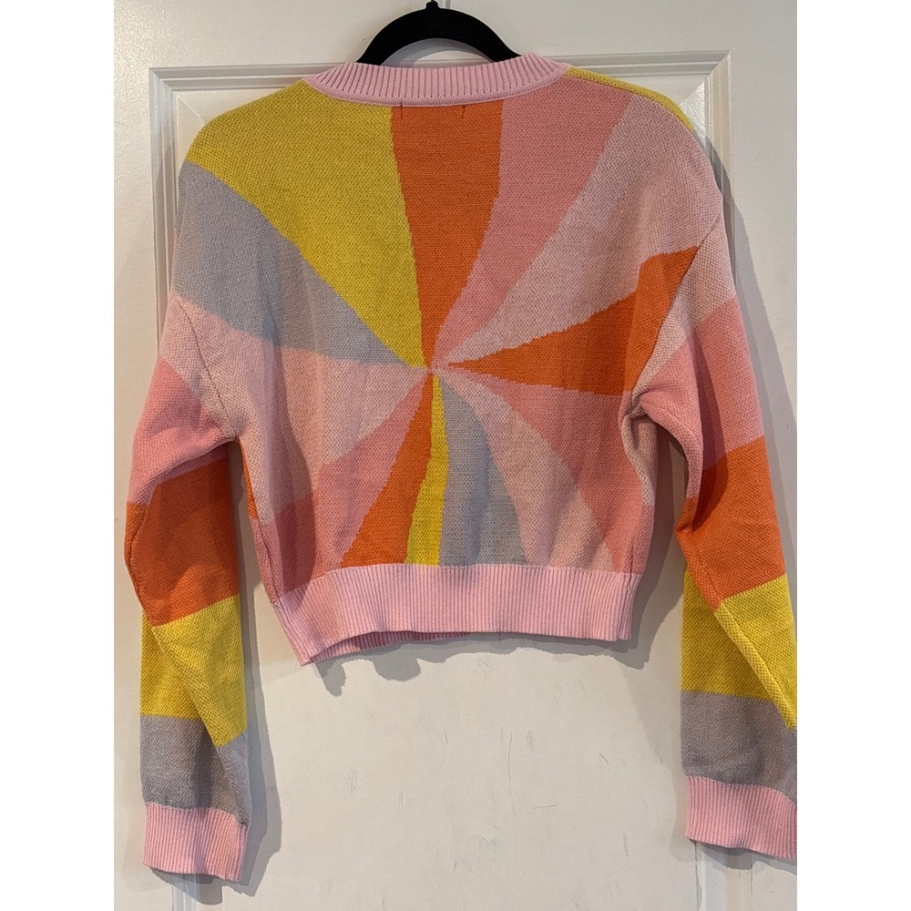 Blue Blush Women's Cropped Sunburst Sweater Retro Vibes Small - Picture 6 of 6